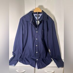 Tommy Hilfiger Navy Blue Oxford long sleeve button down Shirt size Large